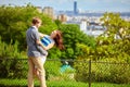 Happy couple is hugging on Montmartre Royalty Free Stock Photo