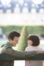 Happy Couple Laughing On Bench Park Royalty Free Stock Photo