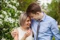 Happy couple laughing together in park Royalty Free Stock Photo