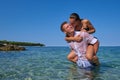 Happy couple in love on beach summer vacations Royalty Free Stock Photo