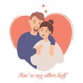 Happy couple in love in heart. Cool valentine card with text Youre my other half. Vector illustration in flat style of