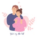 Happy couple in love. Romantic valentine card Youre my other half. Vector illustration in flat style of loving young