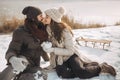 Couple in Love Outdoors on the Winter Royalty Free Stock Photo