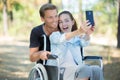 happy couple in love taking selfie in park Royalty Free Stock Photo