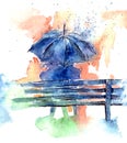 Happy couple lover kissing under the umbrella, wedding card or engagement, engage, valentines day, watercolor painting Royalty Free Stock Photo