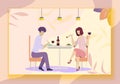 Happy Couple Characters Dating in Restaurant. Royalty Free Stock Photo