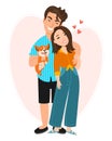 Happy couple, man and woman with a dog. Family concept with pets. Illustration vector
