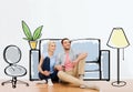 Happy couple of man and woman moving to new home Royalty Free Stock Photo