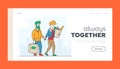 Happy Couple Moving from Grocery Store or Supermarket Landing Page Template. Man and Woman Customers with Shopping Bags Royalty Free Stock Photo