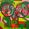 Happy couple naive painting