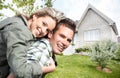 Happy couple near new house. Royalty Free Stock Photo