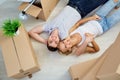 Happy couple in a new apartment for a housewarming. Royalty Free Stock Photo