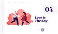 Happy Couple Outdoors Sparetime Website Landing Page. Cheerful Man and Woman Spend Time Together Holding Hands