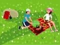 Happy couple on a picnic. Girl and boy are resting in nature