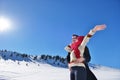 Happy couple playful together during winter holidays vacation outside in snow park Royalty Free Stock Photo