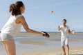 Happy couple playing beach game