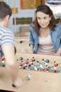 happy couple playing table football Royalty Free Stock Photo