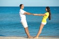 Happy couple portrait on beach Royalty Free Stock Photo