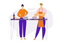 Happy Couple Preparing Food Together in the Kitchen. Man and Woman Characters Cooking at Home. Family Relationships Royalty Free Stock Photo