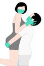 Happy couple with protection mask for coronavirus encircling with arms Royalty Free Stock Photo