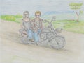 Happy Couple riding on motorbike