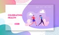 Happy Couple Running Website Landing Page. City Marathon on Nature Background. Summertime Outdoor Sport Activity Jogging Royalty Free Stock Photo