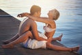 Happy couple on sea pier Royalty Free Stock Photo