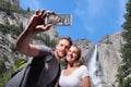 Happy couple selfie in yosemite