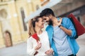 Couple shopping together for Valetine`s day and having fun Royalty Free Stock Photo