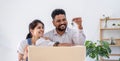 Happy couple showing keys for their new home, Happy house moving. Royalty Free Stock Photo