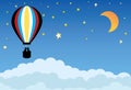 Happy couple silhouette in a Hot Air clouds with blue sky and stars Royalty Free Stock Photo