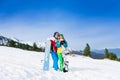 Happy couple in ski masks standing together Royalty Free Stock Photo