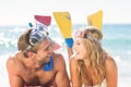 Happy couple with snorkel and flippers Royalty Free Stock Photo