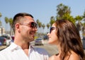 Happy couple in sunglasses over venice beach Royalty Free Stock Photo