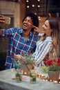 Happy couple taking funny selfie at the open air birthday party. Quality friendship time together Royalty Free Stock Photo