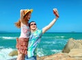 Happy couple taking a photo on a beach holidays Royalty Free Stock Photo