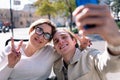 happy couple taking selfie with mobile phone Royalty Free Stock Photo