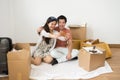 Happy couple taking selfie in new home Royalty Free Stock Photo