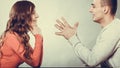 Happy couple talking on date. Conversation. Royalty Free Stock Photo