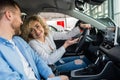 Happy couple in their new car. Royalty Free Stock Photo