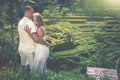 Happy couple traveling at Bali, rice terraces of Tegalalang, Ubud Royalty Free Stock Photo