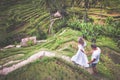 Happy couple traveling at Bali, rice terraces of Tegalalang, Ubud Royalty Free Stock Photo