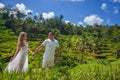 Happy couple traveling at Bali, rice terraces of Tegalalang, Ubud Royalty Free Stock Photo