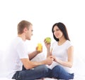 A happy couple waiting for the baby and eating healthy food Royalty Free Stock Photo
