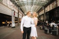 Happy couple walk in the centre of the city. Wiena, Austria