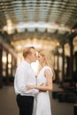 Happy couple walk in the centre of the city. Wiena, Austria