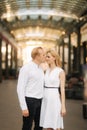 Happy couple walk in the centre of the city. Wiena, Austria