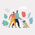 Happy Couple Walking in Park with Pram Royalty Free Stock Photo