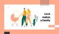 Happy Couple Walking in Park with Pram Landing Page. Family Walk with Baby Stroller and Newborn. Mother and Father