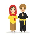 Cute Couple Wearing Jakarta-Betawi, Indonesia Traditional Dress Vector